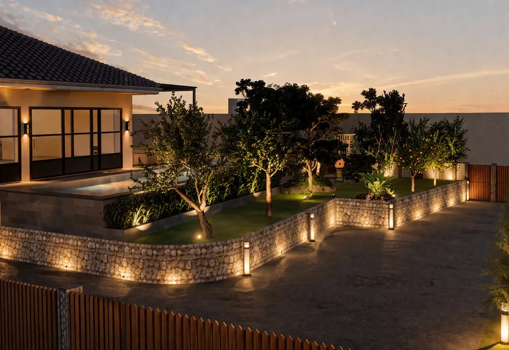 Visual desain 3D landscape villa Semanggi Landscape